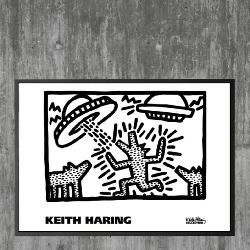 把拔: Keith Haring
名字: Untitled 1982(dogs with UFOS)
大小: 61x50.8cm
行銷商: Gurim
(對話框:終於登陸地球了耶!偶來自Keith Haring星球,偶是坐著炫酷的UFO來的喲~)