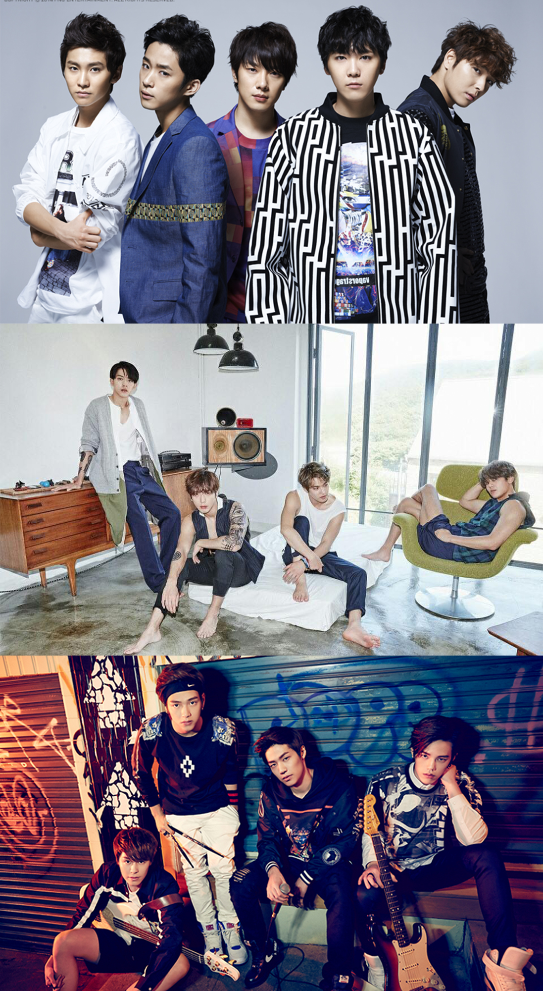 FNC 旗下男團的命名方式也跟公司名稱涵義很像喔!像是「FTIsland 」就是 Five Treasure Island(五個寶藏島)的意思,而「CNBLUE」中的 BLUE 四個字母則隱喻了團員們的特質,「N.Flying」就是「NEW」和「Flying」的縮寫,代表了「New Escape」或「New Wing」。