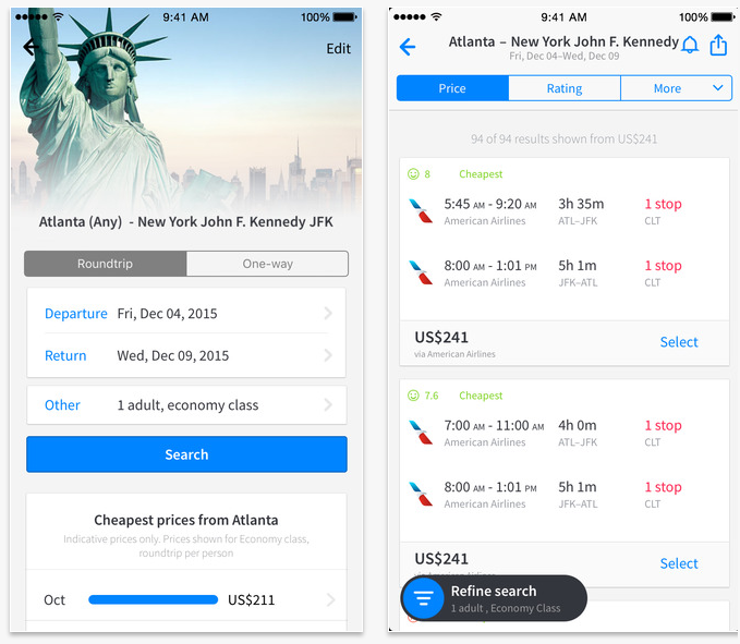 #2 Sky Scanner
Skyscanner是一個查詢與訂購便宜機票的網站。它的App和網站一樣方便,可以快速查詢到全球機票購買最便宜的票價,也能直接透過手機訂購,或設定價格浮動通知喔!