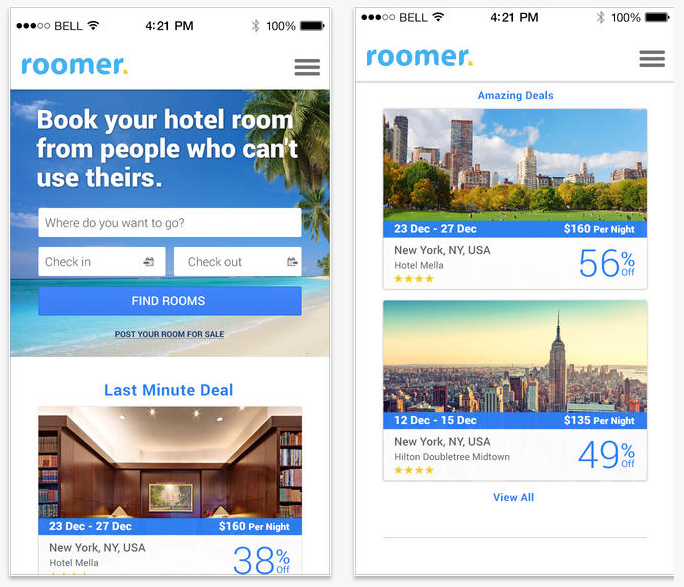 #4 Roomer Travel
這是一款幫助尋找便宜住宿的App,同時也能幫助想臨時退房卻擔心拿不回預約金的人,一個解套的方式!在這個App上可以查找到旅社評價與折扣住宿的價格!