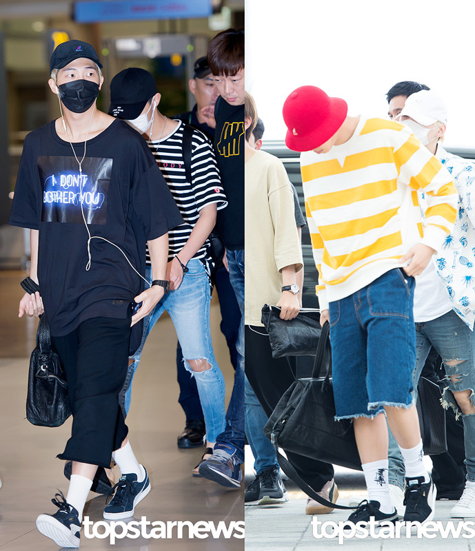 Rap Monster
作為Rap擔當的Rap Monster,私服穿搭也很Rap風,oversize的T搭配同樣寬鬆的九分褲或者七分褲,非常街頭風。
