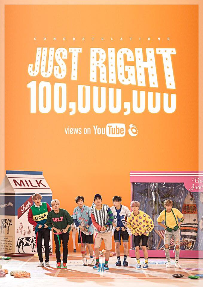 在3月6日时got7的mv《just right》在youtube观看人次突破一亿,成为k